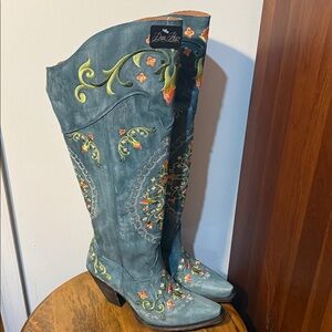 Dan Post Flower Child OTK Boots in Turquoise Leather